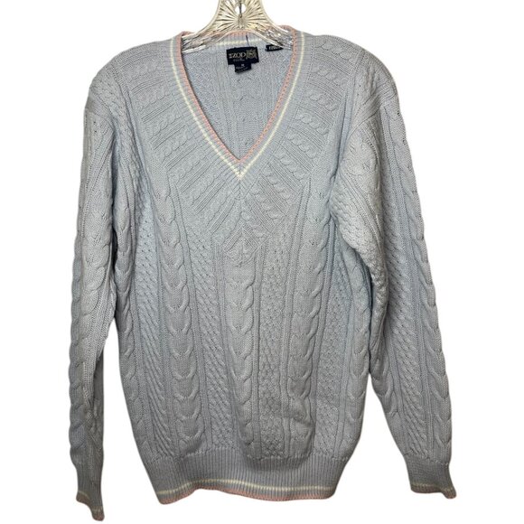 Vintage IZOD Club Cable Knit Sweater Light Blue Preppy Classic Tennis Style M - Picture 2 of 8